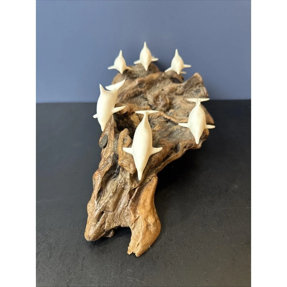 John Perry Pod Of‎ 7 Dolphins On Wood.